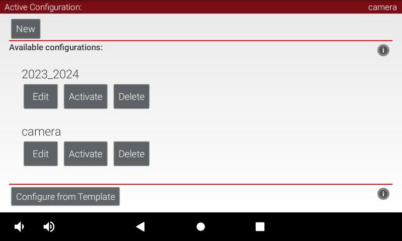 The Driver Station's “Robot Configuration” screen listing two available
                    configurations for editing: “2023_2024” and “camera”.